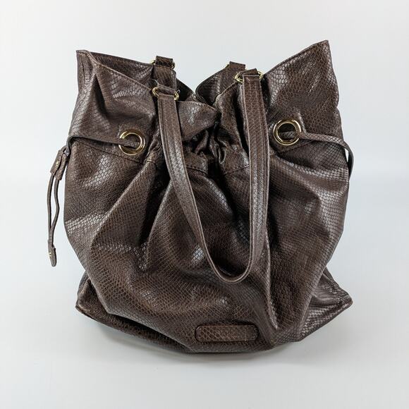 Cole Haan Brown Leather Purse Womens Drawstring Hobo Satchel Handbag Damaged - Picture 1 of 16